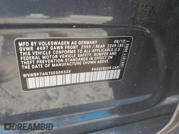 2014 Volkswagen CC R-Line with VIN WVWBP7AN7EE506328, listed as a Copart auction lot 85419964 with 155,425 mi miles and Salvage Title. Bid and sale history available at carsss.com. Image 12.