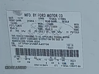 2008 Ford F-150 XLT with VIN 1FTPW12V88FA45708, listed as a IAAI auction lot 42069177 with 188,921 mi miles. Bid and sale history available at carsss.com. Image 9.