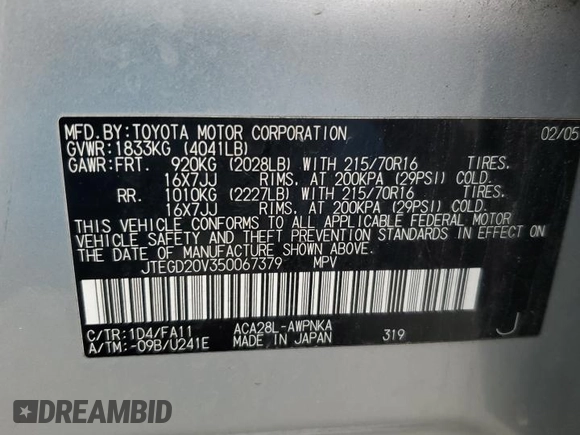 2005 Toyota RAV4 with VIN JTEGD20V350067379, listed as a Copart auction lot 50649495 with 321,507 mi miles and Salvage Title. Bid and sale history available at DreamBid. Image 13.