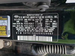 2014 Kia Sorento LX with VIN 5XYKT3A62EG529987, listed as a Copart auction lot 52439325 with 0 mi miles and Clean Title. Bid and sale history available at carsss.com. Image 13.