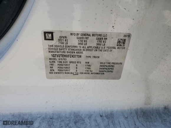 2015 GMC Sierra 1500 with VIN 1GTV2TEHXFZ437704, listed as a Copart auction lot 83024124 with 179,444 mi miles and Salvage Title. Bid and sale history available at carsss.com. Image 12.