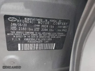 2020 Hyundai Elantra SEL with VIN KMHD84LF4LU061989, listed as a IAAI auction lot 41350847 with 51,041 mi miles. Bid and sale history available at carsss.com. Image 9.
