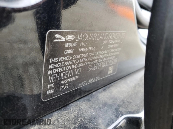 2018 Jaguar XF with VIN SAJBP2FV8JCY65089, listed as a Copart auction lot 53532265 with 39,312 mi miles and Salvage Title. Bid and sale history available at DreamBid. Image 13.