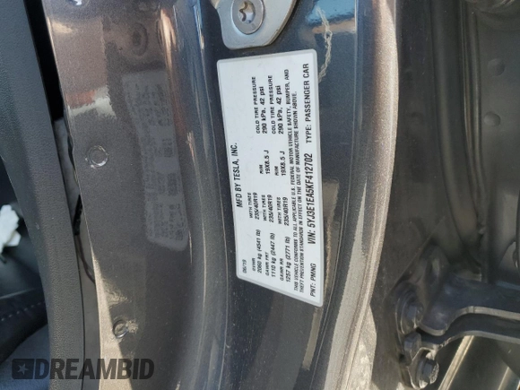 2019 Tesla Model 3 Mid Range with VIN 5YJ3E1EA5KF412702, listed as a Copart auction lot 50008895 with 134,178 mi miles and Salvage Title. Bid and sale history available at carsss.com. Image 12.