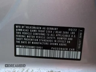 2022 Volkswagen Golf GTI S with VIN WVWG87CDXNW213931, listed as a Copart auction lot 74694654 with 0 mi miles and Non Repairable. Bid and sale history available at carsss.com. Image 14.