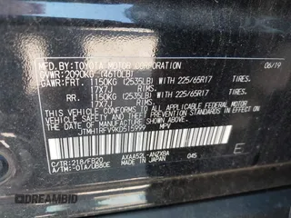 2019 Toyota RAV4 LE with VIN JTMH1RFV9KD515999, listed as a IAAI auction lot 42635692 with 87,345 mi miles and . Bid and sale history available at DreamBid. Image 9.