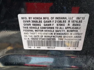 2014 Acura ILX with VIN 19VDE1F34EE002335, listed as a IAAI auction lot 42135408 with 175,010 mi miles and . Bid and sale history available at DreamBid. Image 9.