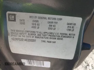 2004 Pontiac Grand Am SE1 with VIN 1G2NF52E14C200291, listed as a IAAI auction lot 41490926 with 162,985 mi miles. Bid and sale history available at carsss.com. Image 9.