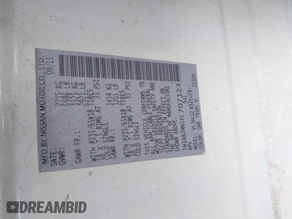 2015 Nissan Pathfinder SV с VIN 5N1AR2MN1FC707123, выставлен на аукционе IAAI как лот 42525435 с пробегом 144 006 миль миль и . История ставок и продаж доступна на DreamBid. Изображение 9.