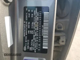 2013 Kia Optima SX с VIN 5XXGR4A6XDG248081, выставлен на аукционе Copart как лот 55997735 с пробегом 122 088 миль миль и Списание • Salvage title. История ставок и продаж доступна на DreamBid. Изображение 12.