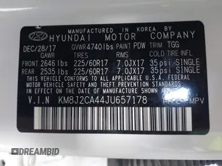 2018 Hyundai Tucson SE z VIN KM8J2CA44JU657178, wystawiony jako IAAI lot #42157871 z przebiegiem 130 715 mil mil oraz . Historia ofert i sprzedaży dostępna na DreamBid. Obrazek 9.