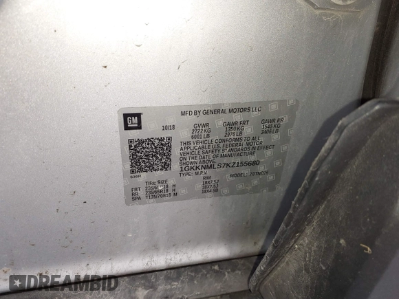 2019 GMC Acadia SLT z VIN 1GKKNMLS7KZ155680, wystawiony jako IAAI lot #41974442 z przebiegiem 89 641 mil mil oraz . Historia ofert i sprzedaży dostępna na DreamBid. Obrazek 9.