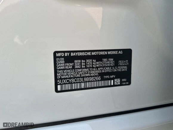 2020 BMW X6 M50i with VIN 5UXCY8C03L9B98266, listed as a Copart auction lot 54259735 with 44,544 mi miles and Clean Title. Bid and sale history available at carsss.com. Image 10.