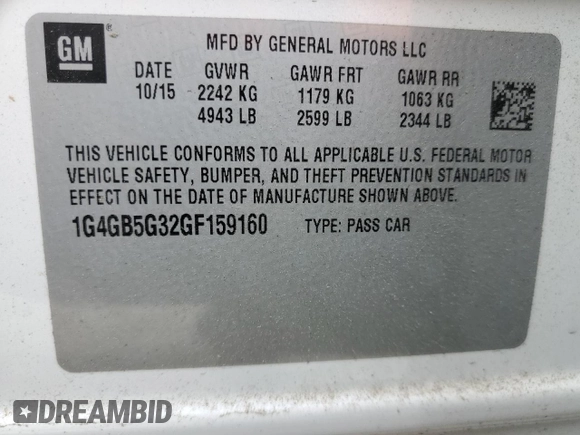 2016 Buick LaCrosse Leather with VIN 1G4GB5G32GF159160, listed as a Copart auction lot 47112025 with 52,214 mi miles and Salvage title. Bid and sale history available at DreamBid. Image 12.