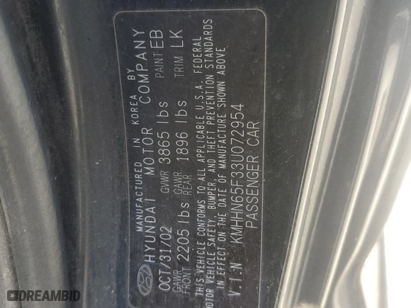 2003 Hyundai Tiburon GT with VIN KMHHN65F33U072954, listed as a Copart auction lot 77698094 with 235,445 mi miles and Salvage Title. Bid and sale history available at carsss.com. Image 13.