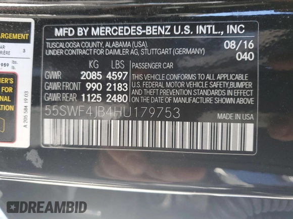 2017 Mercedes-Benz C C 300 with VIN 55SWF4JB4HU179753, listed as a Copart auction lot 47356035 with 93,124 mi miles and Salvage Title. Bid and sale history available at carsss.com. Image 14.
