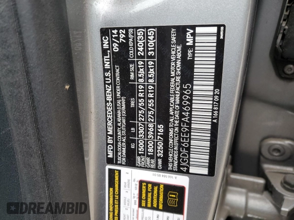 2015 Mercedes-Benz GL with VIN 4JGDF6EE9FA469965, listed as a Copart auction lot 55164434 with Not Provided miles and Salvage Title. Bid and sale history available at carsss.com. Image 13.