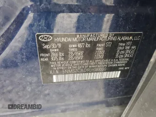 2020 Hyundai Santa Fe SE with VIN 5NMS2CAD9LH181030, listed as a Copart auction lot 63650585 with 83,662 mi miles and Salvage title. Bid and sale history available at DreamBid. Image 13.