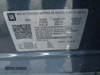 2019 Chevrolet Blazer with VIN 3GNKBGRS8KS698795, listed as a IAAI auction lot 41988081 with 104,187 mi miles and . Bid and sale history available at DreamBid. Image 9.