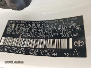 2010 Toyota Prius II with VIN JTDKN3DU7A0087891, listed as a IAAI auction lot 41710885 with Not Provided miles. Bid and sale history available at carsss.com. Image 9.