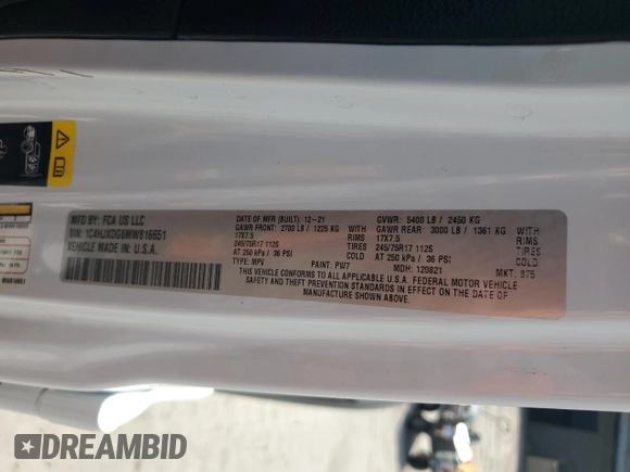 2021 Jeep Wrangler Unlimited Sport S с VIN 1C4HJXDG6MW816651, выставлен на аукционе Copart как лот 51362795 с пробегом 53 958 миль миль и Списание • Salvage title. История ставок и продаж доступна на DreamBid. Изображение 13.