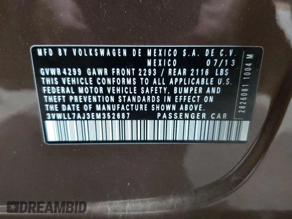 2014 Volkswagen Jetta TDI w/Premium/Nav with VIN 3VWLL7AJ3EM352687, listed as a Copart auction lot 63249725 with 122,678 mi miles and Clean title. Bid and sale history available at DreamBid. Image 12.