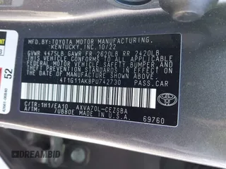 2023 Toyota Camry SE with VIN 4T1G11AK8PU742730, listed as a IAAI auction lot 41629167 with 66,434 mi miles. Bid and sale history available at carsss.com. Image 9.