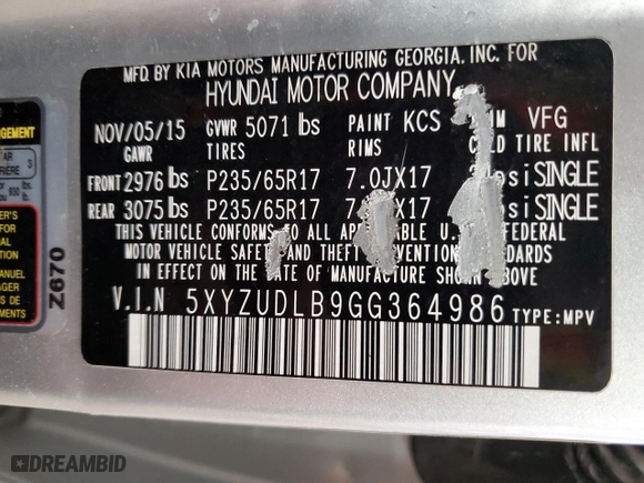 2016 Hyundai Santa Fe Sport with VIN 5XYZUDLB9GG364986, listed as a Copart auction lot 48310845 with 113,172 mi miles and Salvage Title. Bid and sale history available at carsss.com. Image 14.