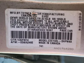 2003 Toyota Matrix Std z VIN 2T1KR32E53C018397, wystawiony jako Copart lot #60286445 z przebiegiem 217 727 mil mil oraz Czysty tytuł • Clean title. Historia ofert i sprzedaży dostępna na DreamBid. Obrazek 14.
