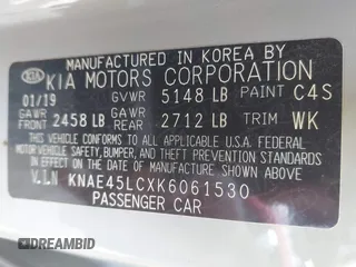 2019 Kia Stinger GT1 with VIN KNAE45LCXK6061530, listed as a IAAI auction lot 41750697 with 90,212 mi miles and . Bid and sale history available at DreamBid. Image 9.