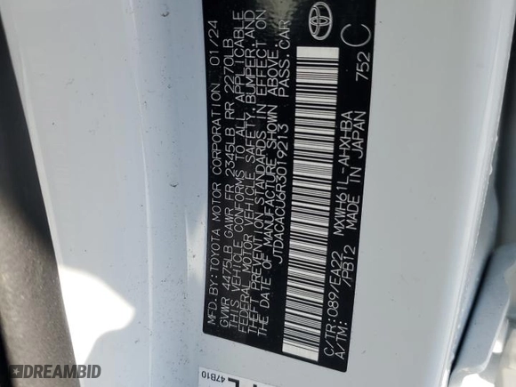 2024 Toyota Prius Prime SE with VIN JTDACACU6R3019213, listed as a Copart auction lot 50417375 with 0 mi miles and Salvage Title. Bid and sale history available at carsss.com. Image 14.