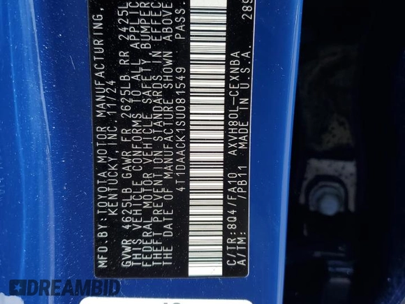 2025 Toyota Camry LE z VIN 4T1DAACK1SU081549, wystawiony jako Copart lot #51345935 z przebiegiem 7 289 mil mil oraz Szkoda całkowita • Salvage title. Historia ofert i sprzedaży dostępna na DreamBid. Obrazek 13.