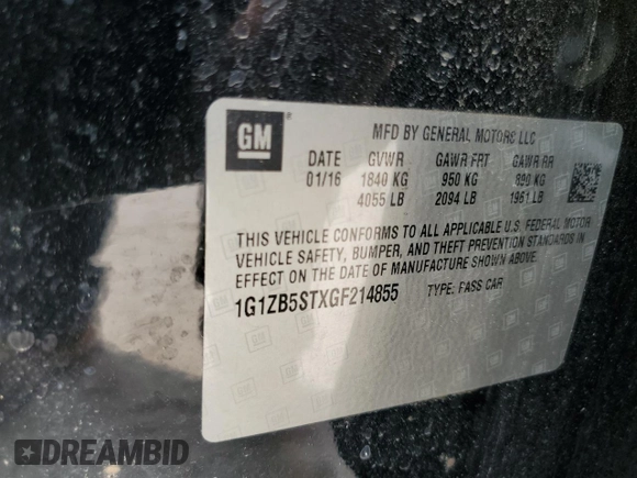 2016 Chevrolet Malibu LS with VIN 1G1ZB5STXGF214855, listed as a Copart auction lot 49448775 with 133,477 mi miles and Salvage title. Bid and sale history available at DreamBid. Image 12.