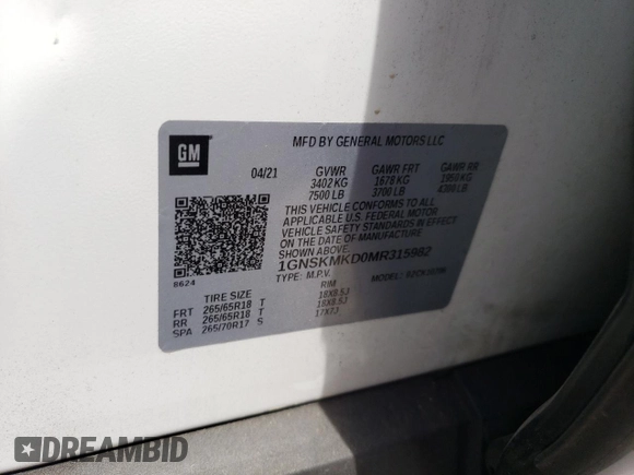 2021 Chevrolet Tahoe LS z VIN 1GNSKMKD0MR315982, wystawiony jako Copart lot #52740585 z przebiegiem 54 954 mil mil oraz Szkoda całkowita • Salvage title. Historia ofert i sprzedaży dostępna na DreamBid. Obrazek 15.