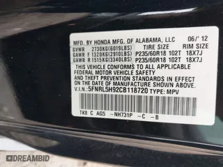 2012 Honda Odyssey Touring with VIN 5FNRL5H92CB118720, listed as a IAAI auction lot 42003003 with 93,284 mi miles. Bid and sale history available at carsss.com. Image 9.