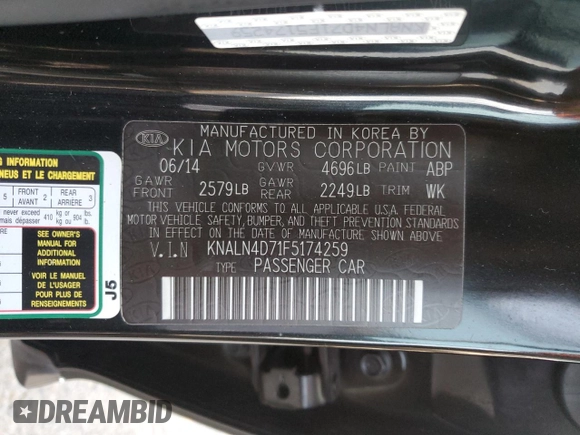 2015 Kia Cadenza Premium with VIN KNALN4D71F5174259, listed as a Copart auction lot 83925074 with 110,277 mi miles and Clean Title. Bid and sale history available at carsss.com. Image 12.
