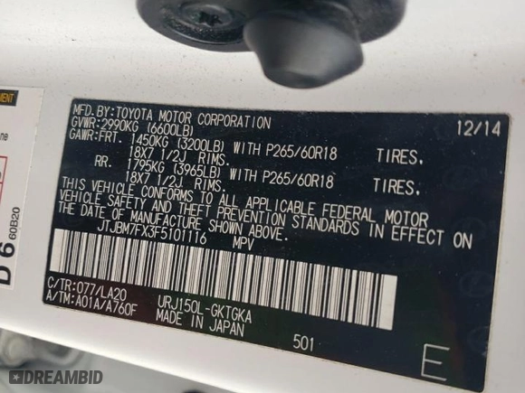 2015 Lexus GX 460 with VIN JTJBM7FX3F5101116, listed as a Copart auction lot 51301005 with 71,715 mi miles and Salvage Title. Bid and sale history available at carsss.com. Image 13.