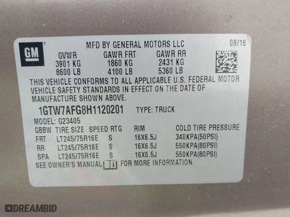 2017 GMC Savana Cargo Van with VIN 1GTW7AFG8H1120201, listed as a IAAI auction lot 41596866 with 1 mi miles. Bid and sale history available at carsss.com. Image 9.