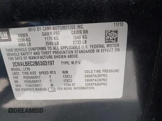 2011 Chevrolet Equinox LS with VIN 2CNALBEC2B6303197, listed as a IAAI auction lot 41869030 with 146,591 mi miles and . Bid and sale history available at DreamBid. Image 9.
