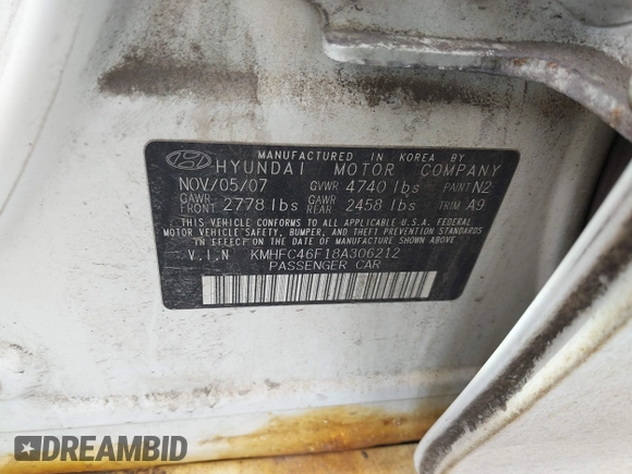 2008 Hyundai Azera Limited с VIN KMHFC46F18A306212, выставлен на аукционе IAAI как лот 42025792 с пробегом 230 350 миль миль и . История ставок и продаж доступна на DreamBid. Изображение 9.