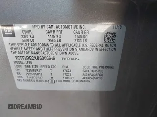 2011 GMC Terrain SLE-1 with VIN 2CTFLRECXB6306646, listed as a IAAI auction lot 41166193 with 228,213 mi miles and . Bid and sale history available at DreamBid. Image 9.
