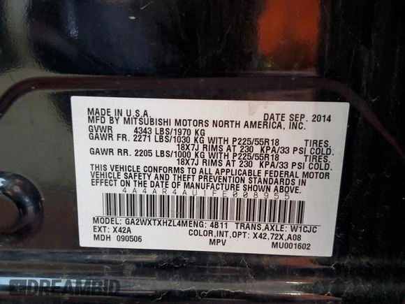 2015 Mitsubishi Outlander SE z VIN 4A4AR4AU1FE008955, wystawiony jako Copart lot #62471585 z przebiegiem 151 806 mil mil oraz Szkoda całkowita • Salvage title. Historia ofert i sprzedaży dostępna na DreamBid. Obrazek 13.