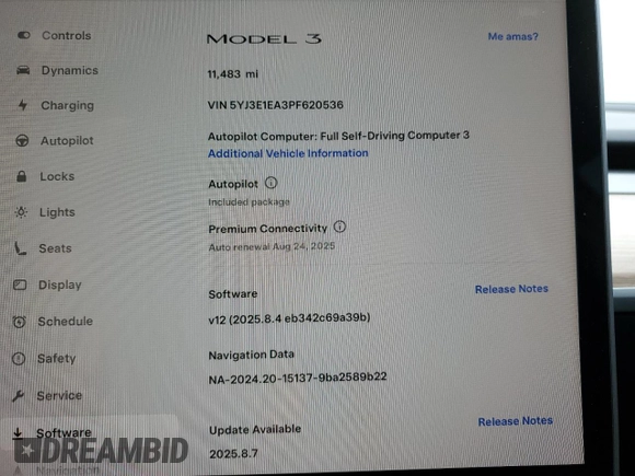 2023 Tesla Model 3 z VIN 5YJ3E1EA3PF620536, wystawiony jako Copart lot #54509885 z przebiegiem 11 483 mil mil oraz Szkoda całkowita • Salvage title. Historia ofert i sprzedaży dostępna na DreamBid. Obrazek 9.