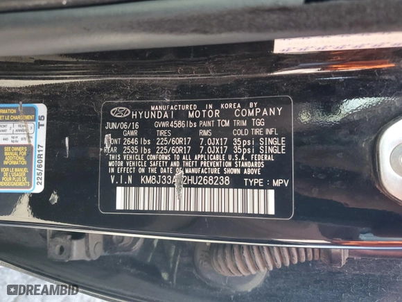 2017 Hyundai Tucson SE Plus with VIN KM8J33A42HU268238, listed as a Copart auction lot 53924795 with 210,001 mi miles and Clean Title. Bid and sale history available at carsss.com. Image 13.