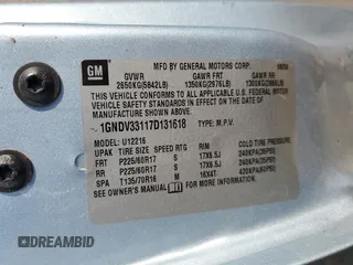 2007 Chevrolet Uplander 3LT z VIN 1GNDV33117D131618, wystawiony jako Copart lot #67377844 z przebiegiem Nie podano mil oraz Szkoda całkowita • Salvage title. Historia ofert i sprzedaży dostępna na DreamBid. Obrazek 13.