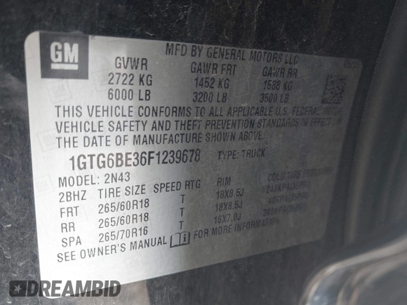 2015 GMC Canyon 4WD SLE with VIN 1GTG6BE36F1239678, listed as a IAAI auction lot 41705879 with 149,851 mi miles and . Bid and sale history available at carsss.com. Image 9.