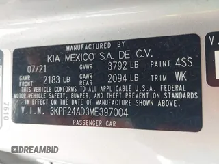 2021 Kia Forte LXS z VIN 3KPF24AD3ME397004, wystawiony jako IAAI lot #42444463 z przebiegiem 36 776 mil mil oraz . Historia ofert i sprzedaży dostępna na DreamBid. Obrazek 9.