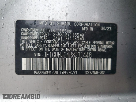 2024 Subaru Impreza RS with VIN JF1GUHJC4R8231448, listed as a Copart auction lot 41393055 with 15,602 mi miles and Salvage Title. Bid and sale history available at carsss.com. Image 12.