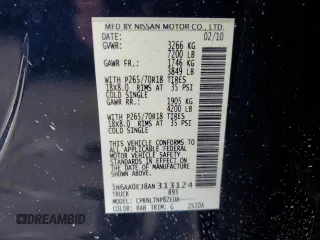 2010 Nissan Titan XE with VIN 1N6AA0EJ8AN313124, listed as a Copart auction lot 82052444 with 160,023 mi miles and Salvage Title. Bid and sale history available at carsss.com. Image 12.