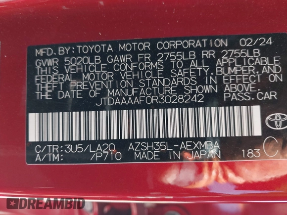 2024 Toyota Crown XLE with VIN JTDAAAAF0R3028242, listed as a IAAI auction lot 41673482 with 19,306 mi miles and . Bid and sale history available at DreamBid. Image 9.